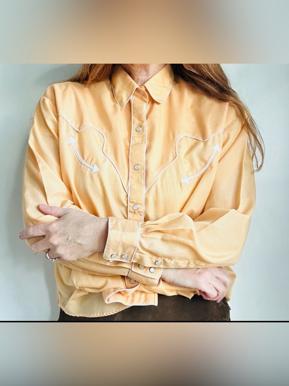 90s White Horse Western Snap Button Up Orange 🧡 Size Medium Cowgirl Western OSU - Picture 10 of 10
